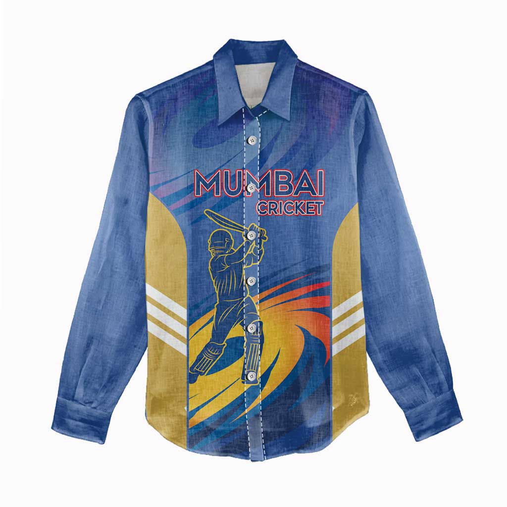 Custom Mumbai India Cricket Women Casual Shirt Go Champions