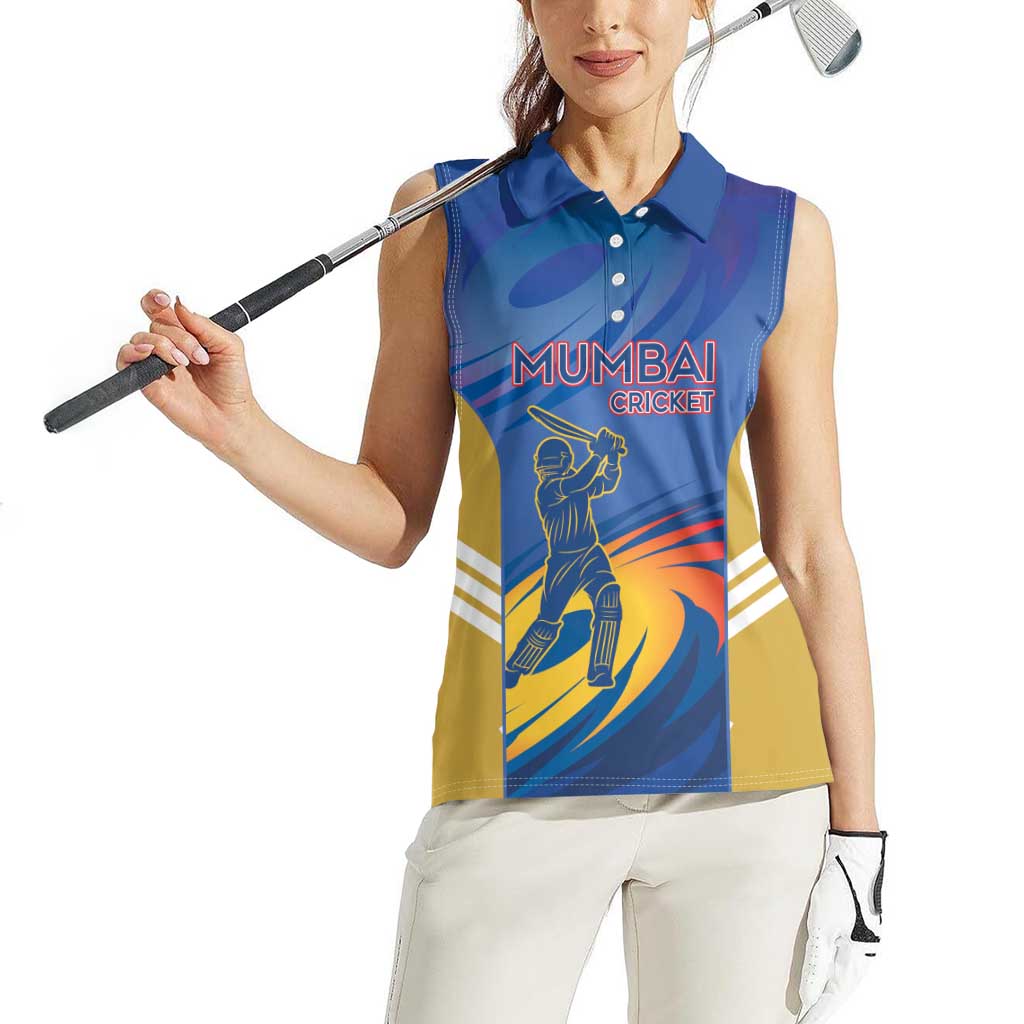 Custom Mumbai India Cricket Women Sleeveless Polo Shirt Go Champions