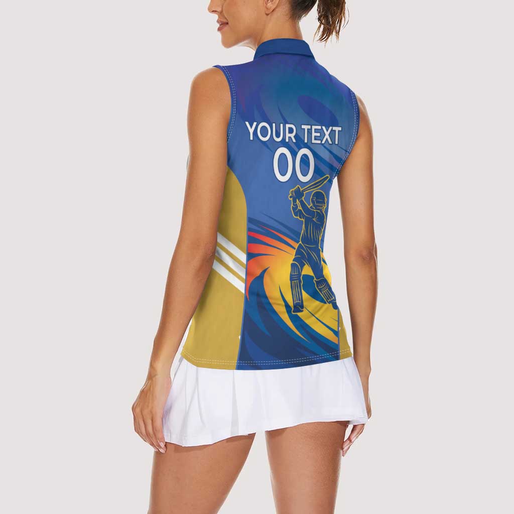 Custom Mumbai India Cricket Women Sleeveless Polo Shirt Go Champions