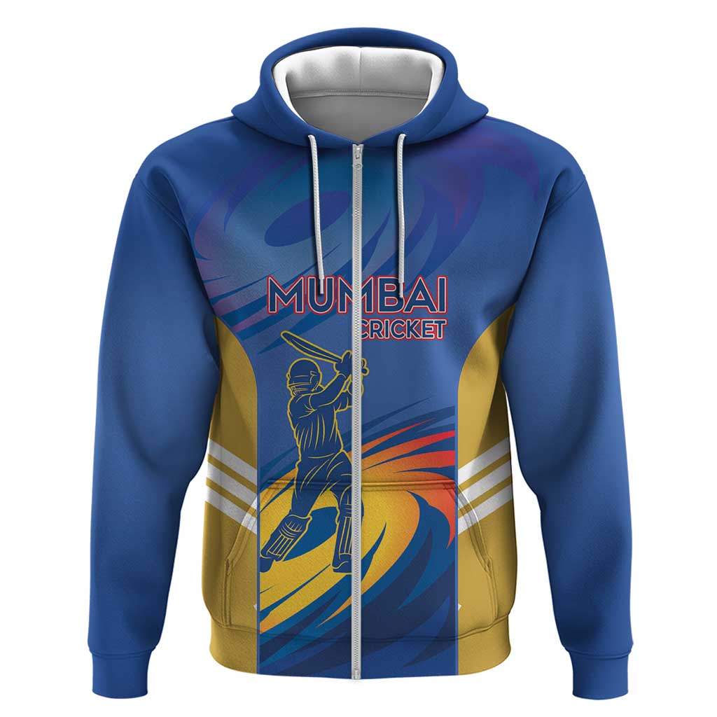 Custom Mumbai India Cricket Zip Hoodie Go Champions