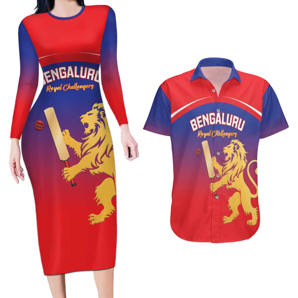 Custom Bengaluru India Cricket Couples Matching Long Sleeve Bodycon Dress and Hawaiian Shirt Go Champions