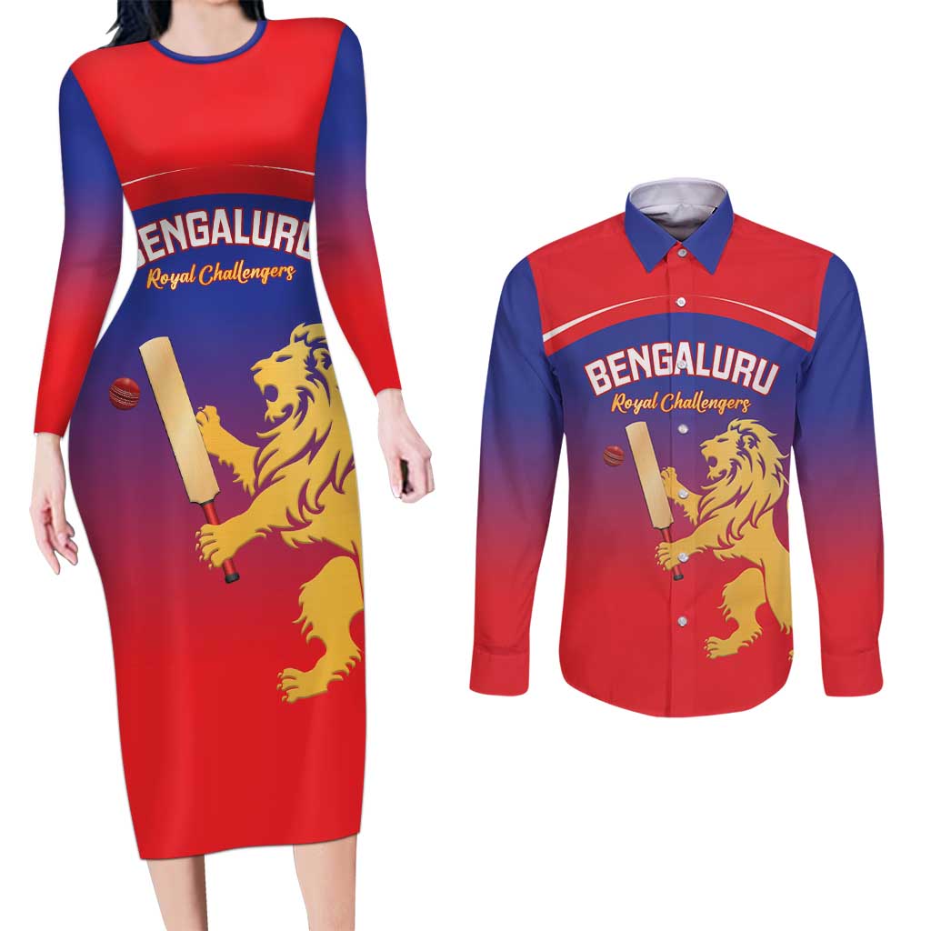 Custom Bengaluru India Cricket Couples Matching Long Sleeve Bodycon Dress and Long Sleeve Button Shirt Go Champions