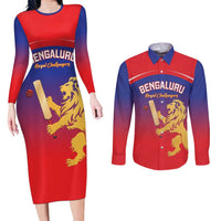 Custom Bengaluru India Cricket Couples Matching Long Sleeve Bodycon Dress and Long Sleeve Button Shirt Go Champions