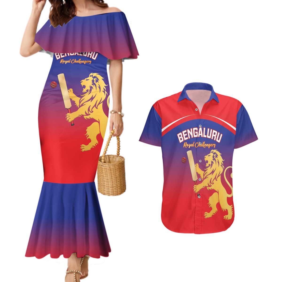 Custom Bengaluru India Cricket Couples Matching Mermaid Dress and Hawaiian Shirt Go Champions