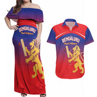 Custom Bengaluru India Cricket Couples Matching Off Shoulder Maxi Dress and Hawaiian Shirt Go Champions