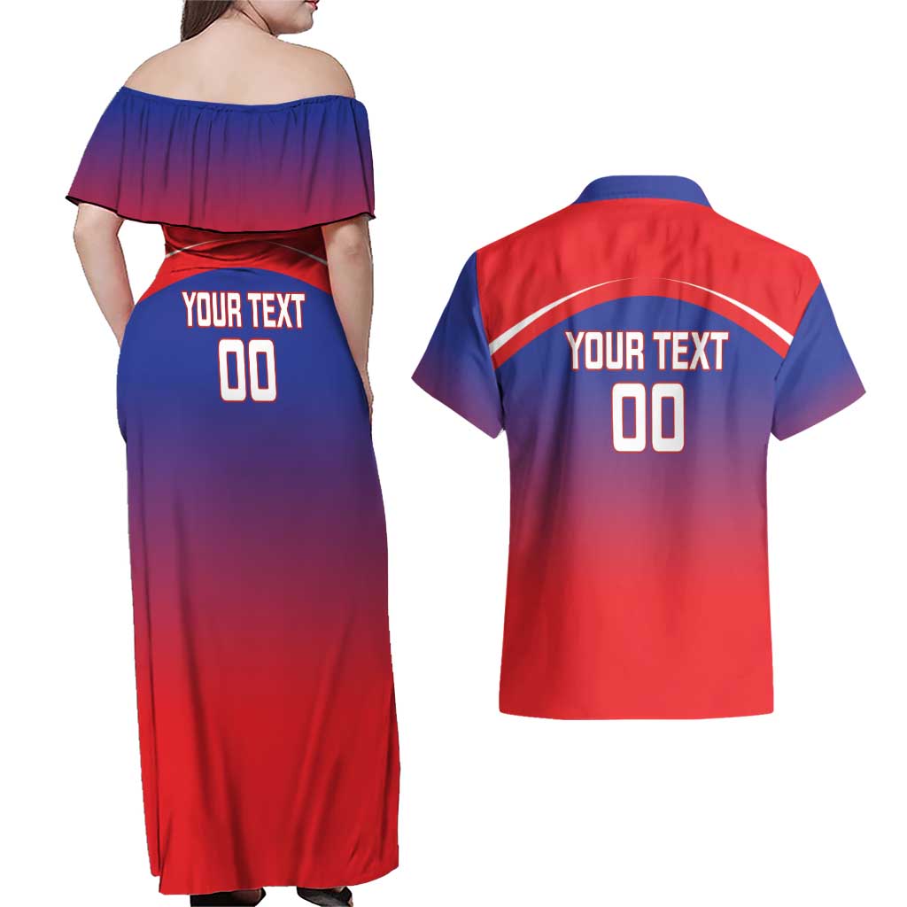 Custom Bengaluru India Cricket Couples Matching Off Shoulder Maxi Dress and Hawaiian Shirt Go Champions