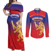 Custom Bengaluru India Cricket Couples Matching Off Shoulder Maxi Dress and Long Sleeve Button Shirt Go Champions