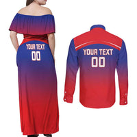 Custom Bengaluru India Cricket Couples Matching Off Shoulder Maxi Dress and Long Sleeve Button Shirt Go Champions