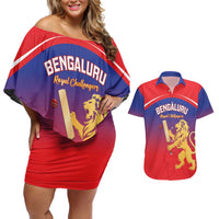 Custom Bengaluru India Cricket Couples Matching Off Shoulder Short Dress and Hawaiian Shirt Go Champions