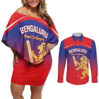 Custom Bengaluru India Cricket Couples Matching Off Shoulder Short Dress and Long Sleeve Button Shirt Go Champions