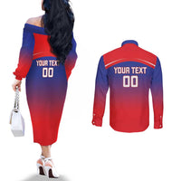 Custom Bengaluru India Cricket Couples Matching Off The Shoulder Long Sleeve Dress and Long Sleeve Button Shirt Go Champions
