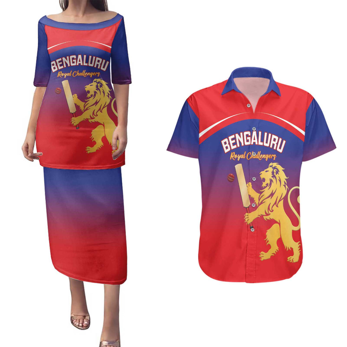 Custom Bengaluru India Cricket Couples Matching Puletasi and Hawaiian Shirt Go Champions