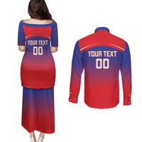 Custom Bengaluru India Cricket Couples Matching Puletasi and Long Sleeve Button Shirt Go Champions
