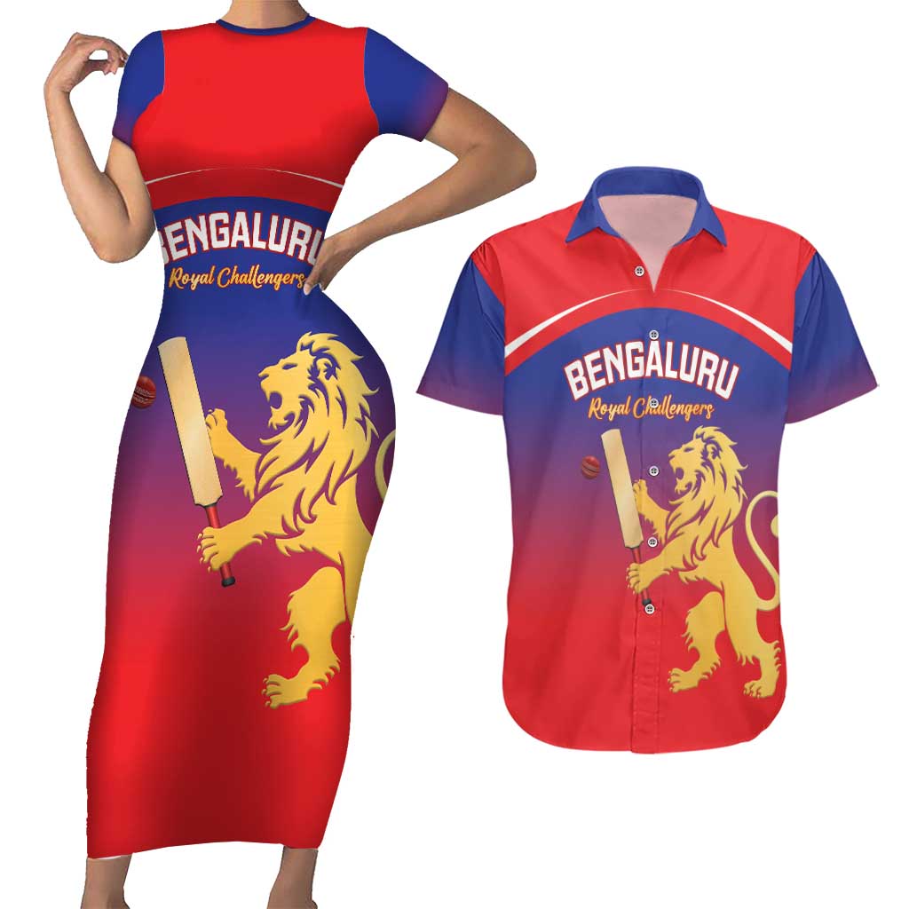 Custom Bengaluru India Cricket Couples Matching Short Sleeve Bodycon Dress and Hawaiian Shirt Go Champions