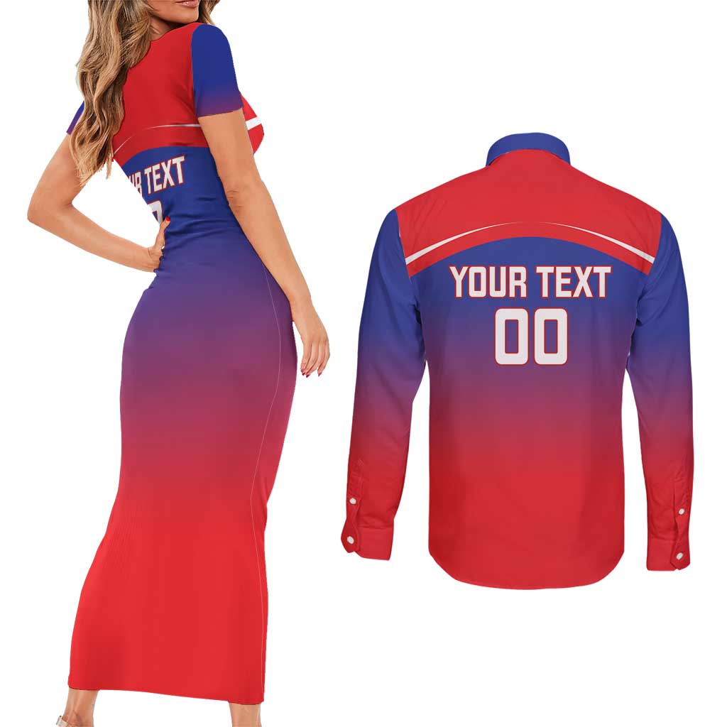 Custom Bengaluru India Cricket Couples Matching Short Sleeve Bodycon Dress and Long Sleeve Button Shirt Go Champions