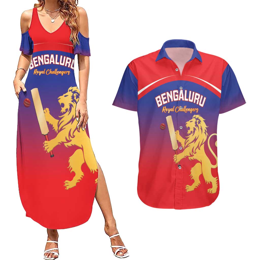 Custom Bengaluru India Cricket Couples Matching Summer Maxi Dress and Hawaiian Shirt Go Champions