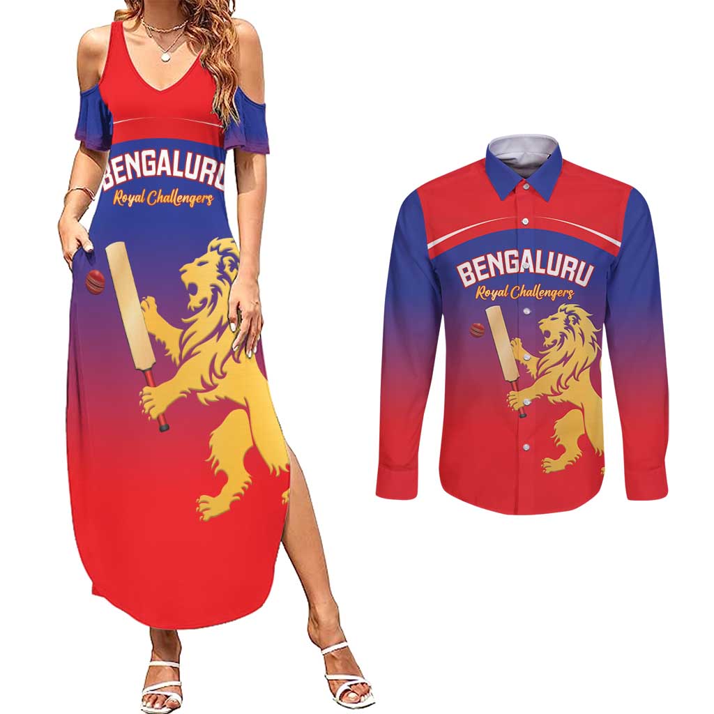 Custom Bengaluru India Cricket Couples Matching Summer Maxi Dress and Long Sleeve Button Shirt Go Champions