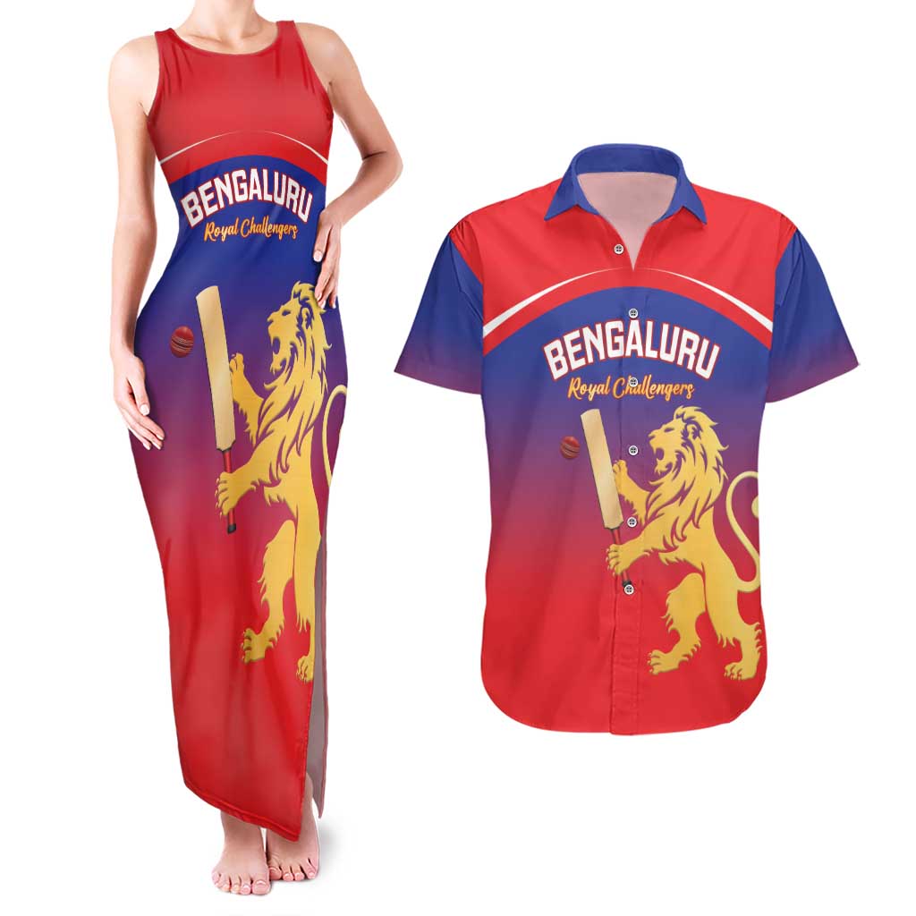Custom Bengaluru India Cricket Couples Matching Tank Maxi Dress and Hawaiian Shirt Go Champions