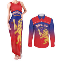 Custom Bengaluru India Cricket Couples Matching Tank Maxi Dress and Long Sleeve Button Shirt Go Champions