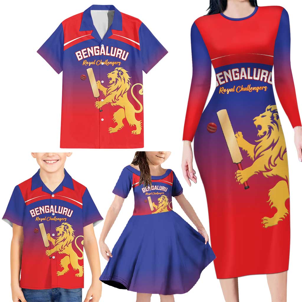 Custom Bengaluru India Cricket Family Matching Long Sleeve Bodycon Dress and Hawaiian Shirt Go Champions