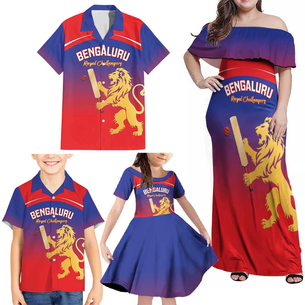Custom Bengaluru India Cricket Family Matching Off Shoulder Maxi Dress and Hawaiian Shirt Go Champions