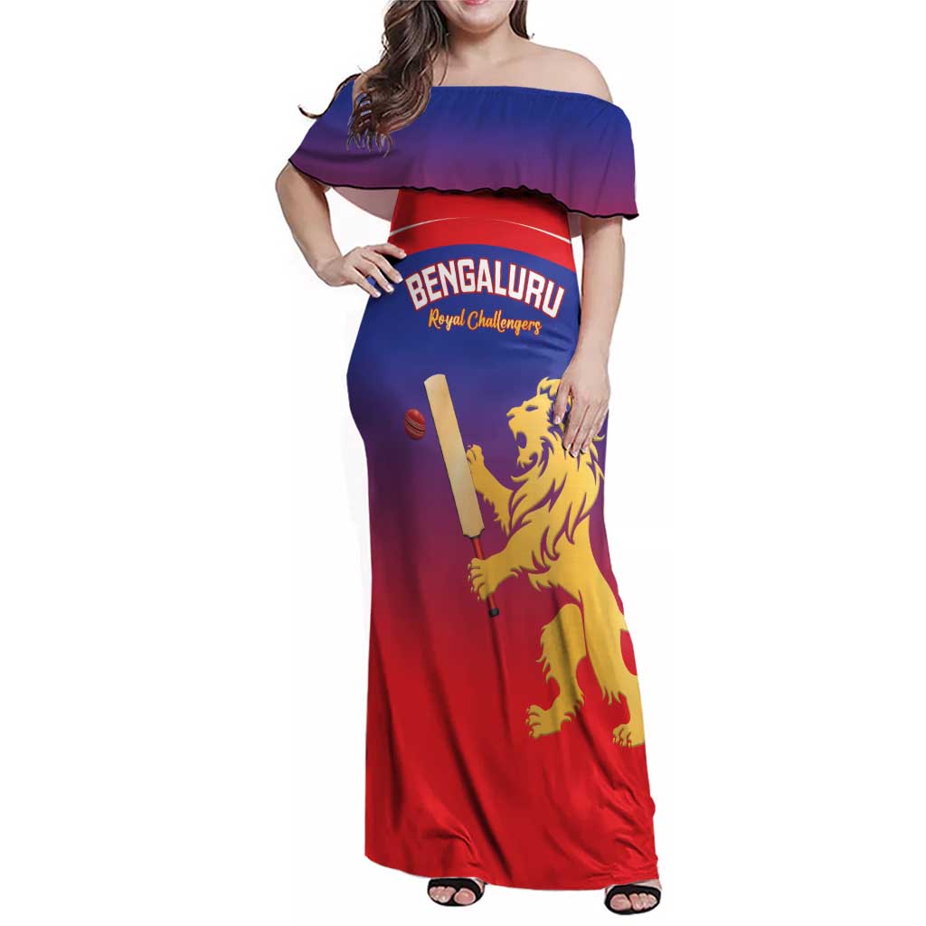 Custom Bengaluru India Cricket Family Matching Off Shoulder Maxi Dress and Hawaiian Shirt Go Champions