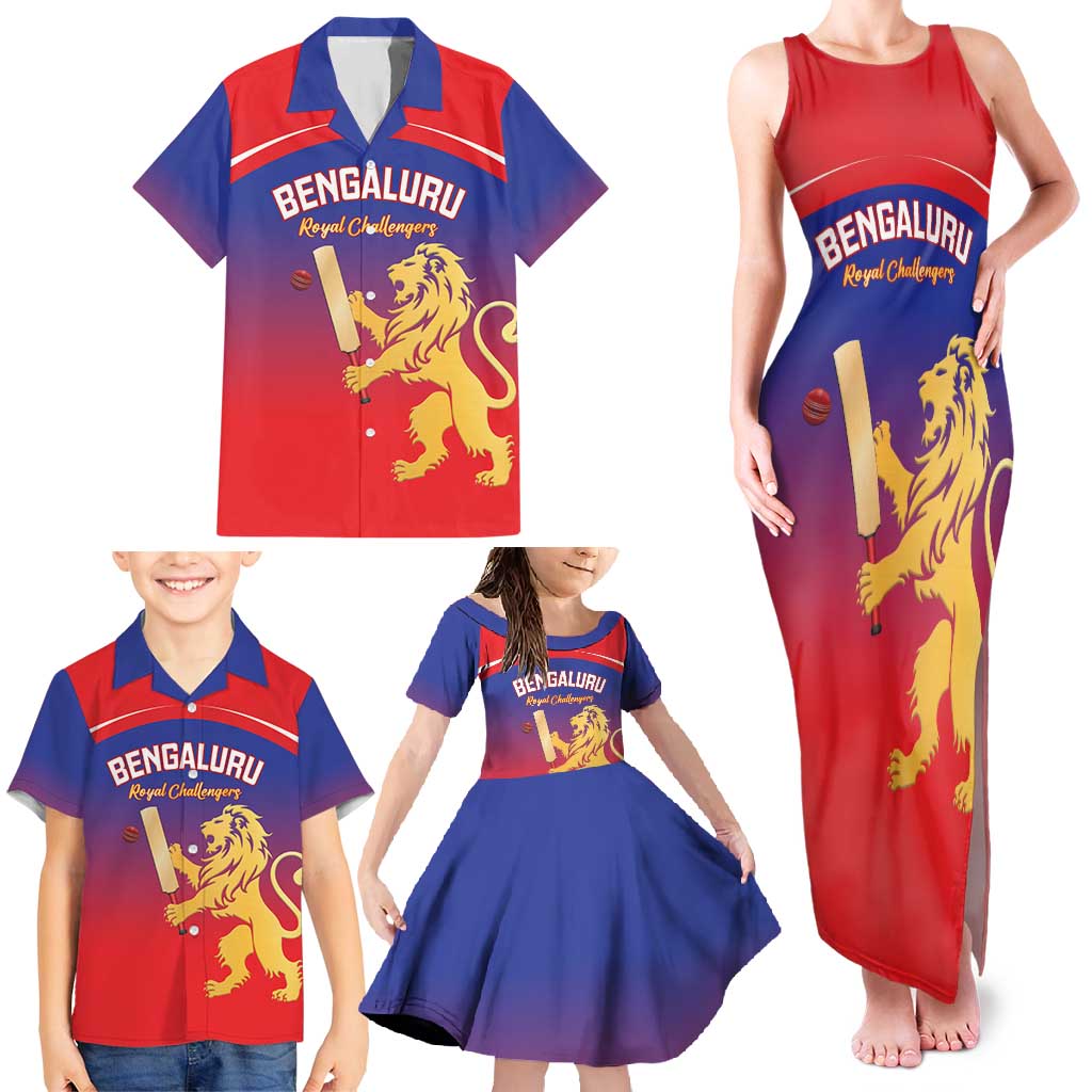 Custom Bengaluru India Cricket Family Matching Tank Maxi Dress and Hawaiian Shirt Go Champions