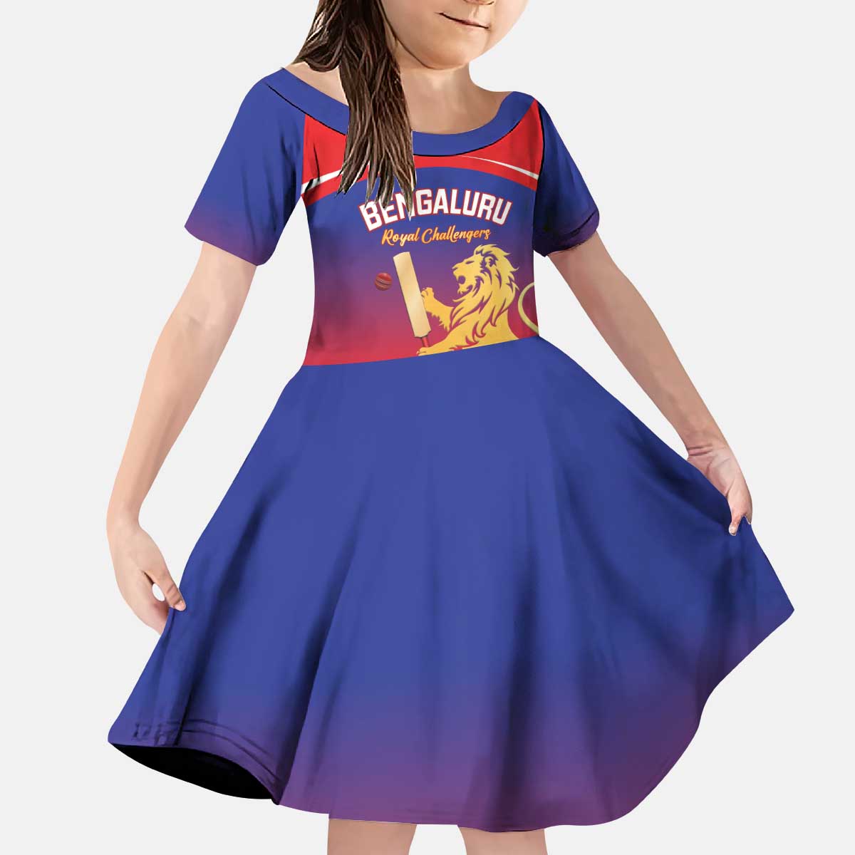 Custom Bengaluru India Cricket Kid Short Sleeve Dress Go Champions
