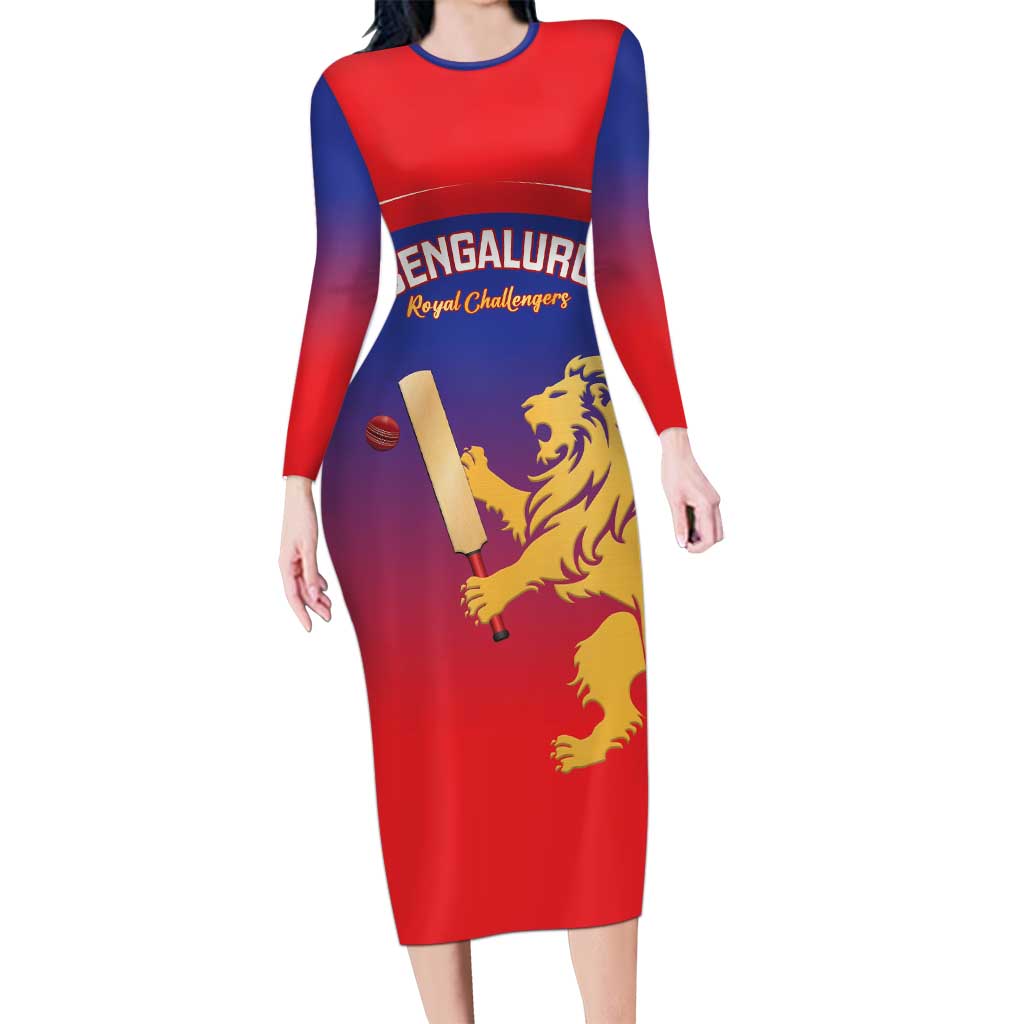 Custom Bengaluru India Cricket Long Sleeve Bodycon Dress Go Champions