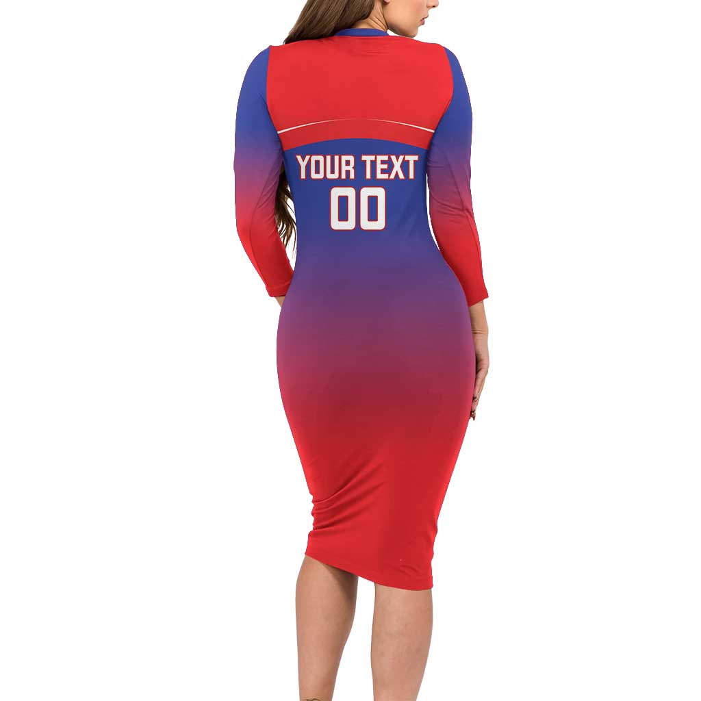 Custom Bengaluru India Cricket Long Sleeve Bodycon Dress Go Champions