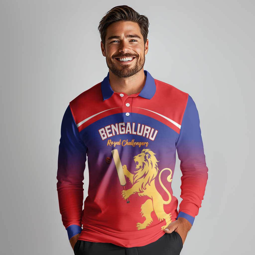 Custom Bengaluru India Cricket Long Sleeve Polo Shirt Go Champions
