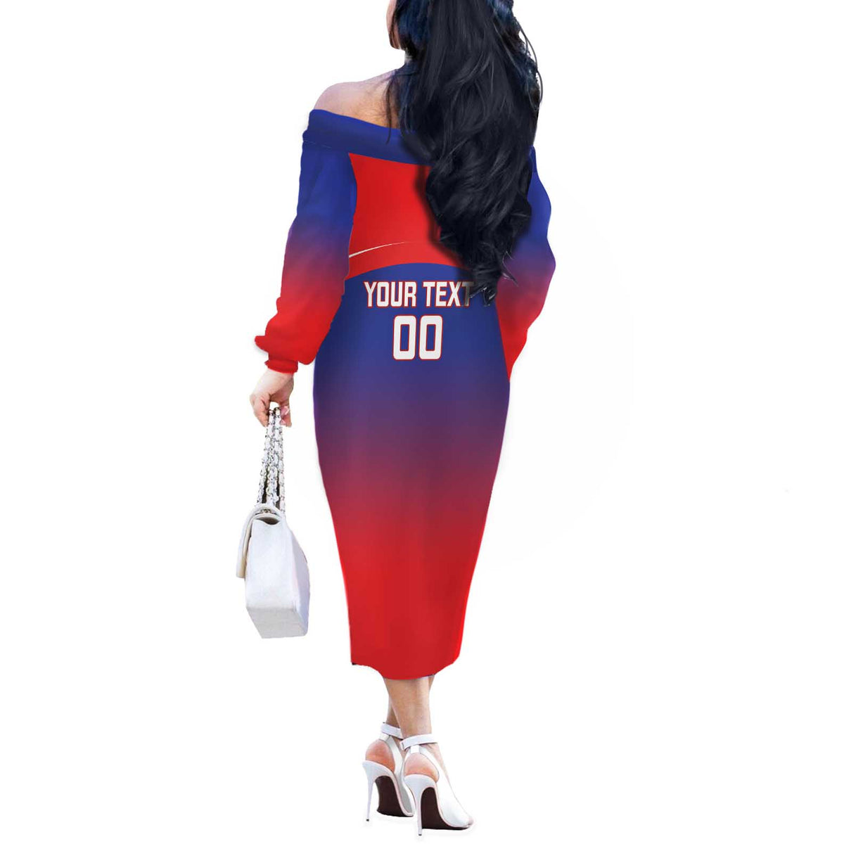 Custom Bengaluru India Cricket Off The Shoulder Long Sleeve Dress Go Champions