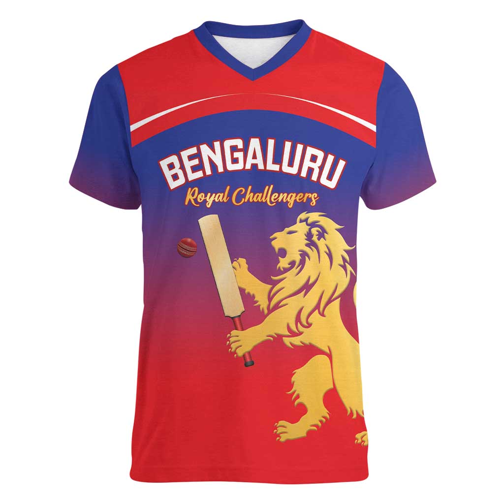 Custom Bengaluru India Cricket Women V-Neck T-Shirt Go Champions