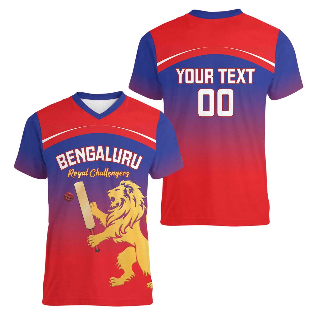 Custom Bengaluru India Cricket Women V-Neck T-Shirt Go Champions