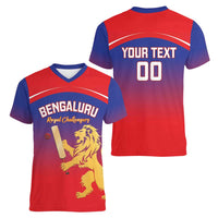 Custom Bengaluru India Cricket Women V-Neck T-Shirt Go Champions