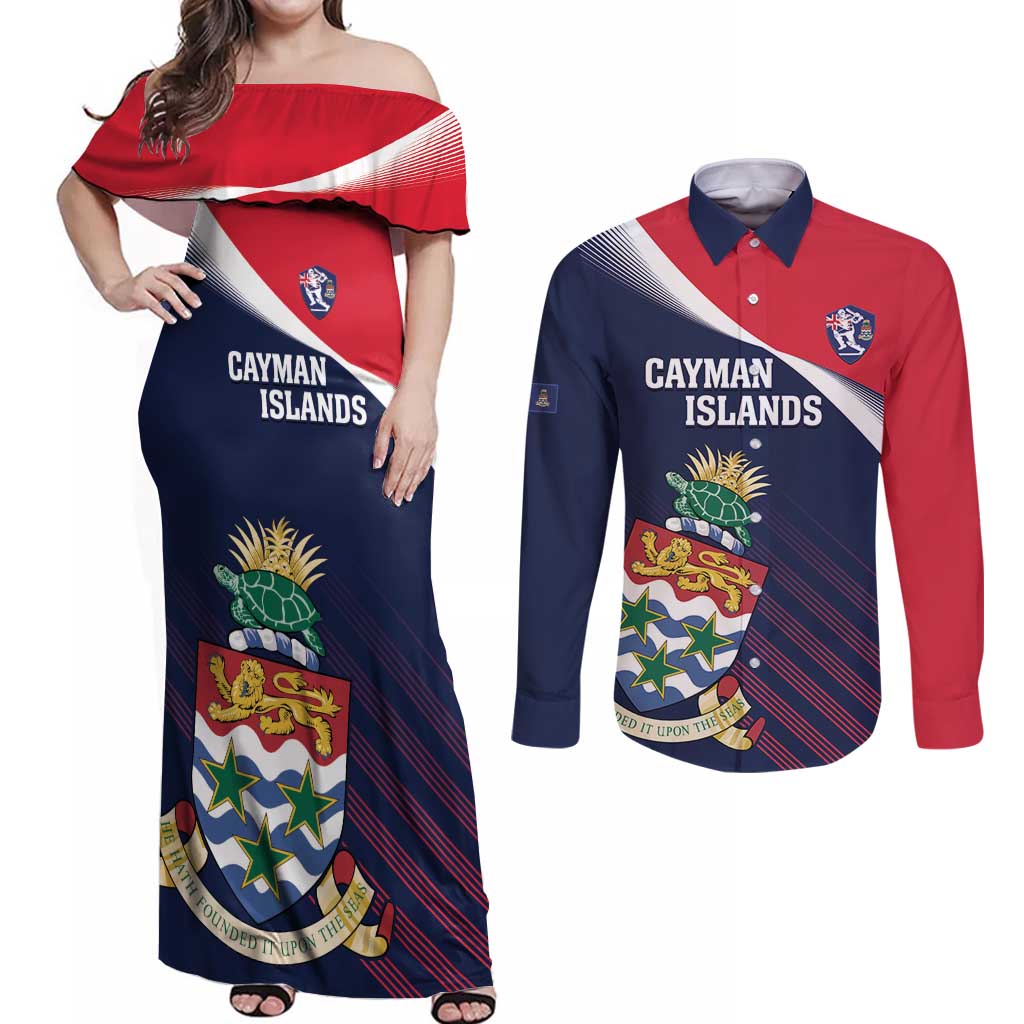 Custom Cayman Islands Cricket Couples Matching Off Shoulder Maxi Dress and Long Sleeve Button Shirt 2025 Sporty Style