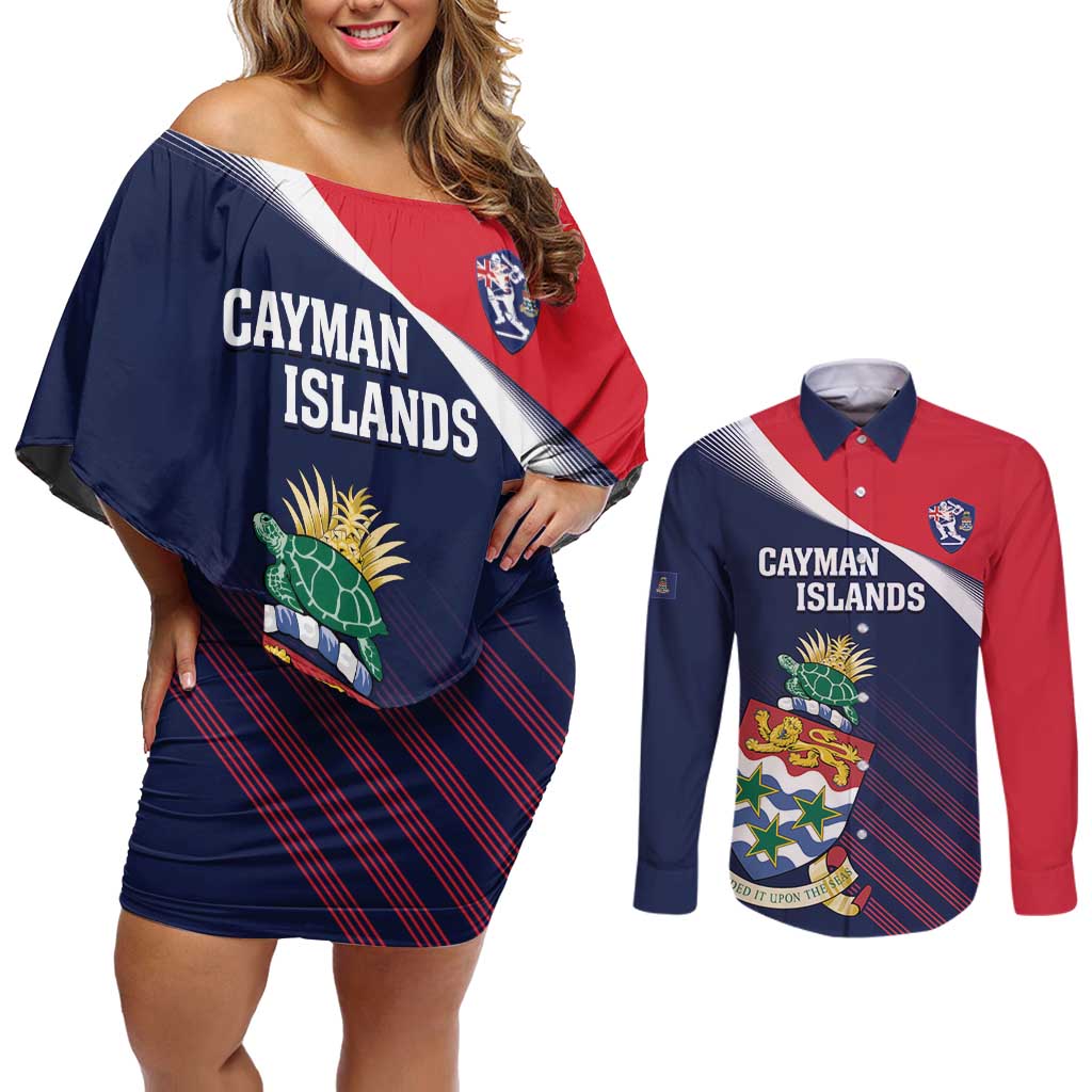 Custom Cayman Islands Cricket Couples Matching Off Shoulder Short Dress and Long Sleeve Button Shirt 2025 Sporty Style