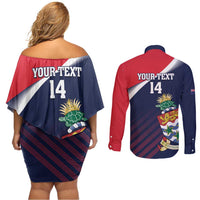 Custom Cayman Islands Cricket Couples Matching Off Shoulder Short Dress and Long Sleeve Button Shirt 2025 Sporty Style