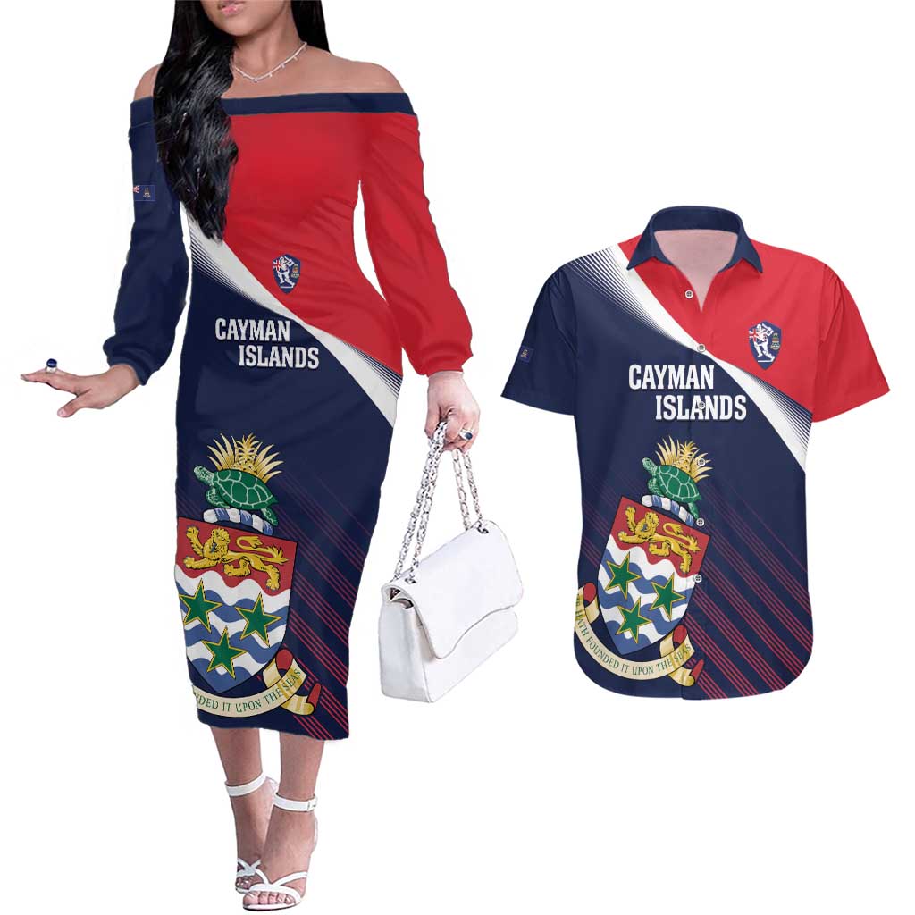 Custom Cayman Islands Cricket Couples Matching Off The Shoulder Long Sleeve Dress and Hawaiian Shirt 2025 Sporty Style