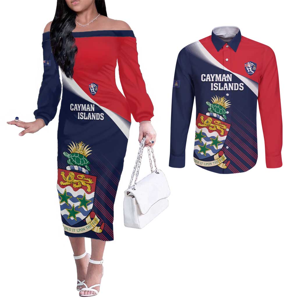 Custom Cayman Islands Cricket Couples Matching Off The Shoulder Long Sleeve Dress and Long Sleeve Button Shirt 2025 Sporty Style