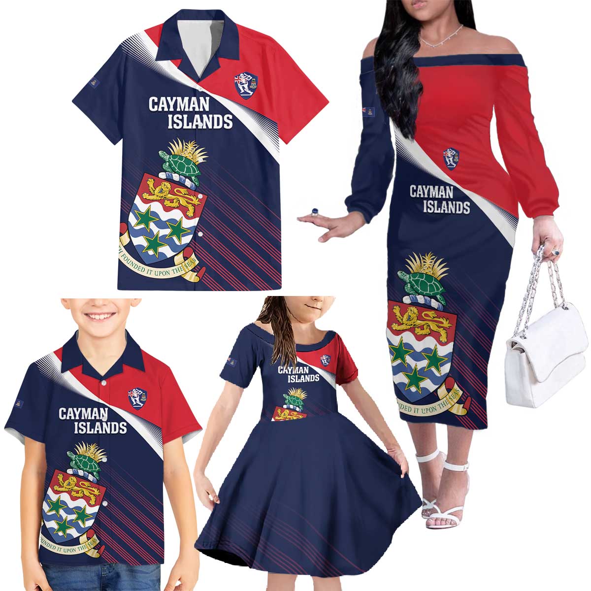 Custom Cayman Islands Cricket Family Matching Off The Shoulder Long Sleeve Dress and Hawaiian Shirt 2025 Sporty Style