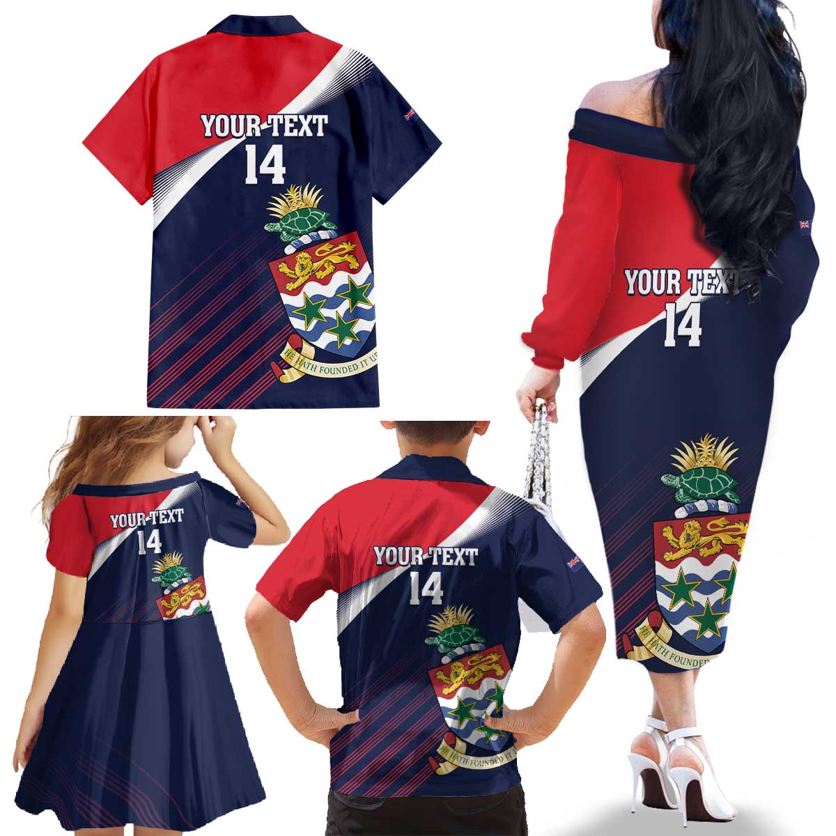 Custom Cayman Islands Cricket Family Matching Off The Shoulder Long Sleeve Dress and Hawaiian Shirt 2025 Sporty Style