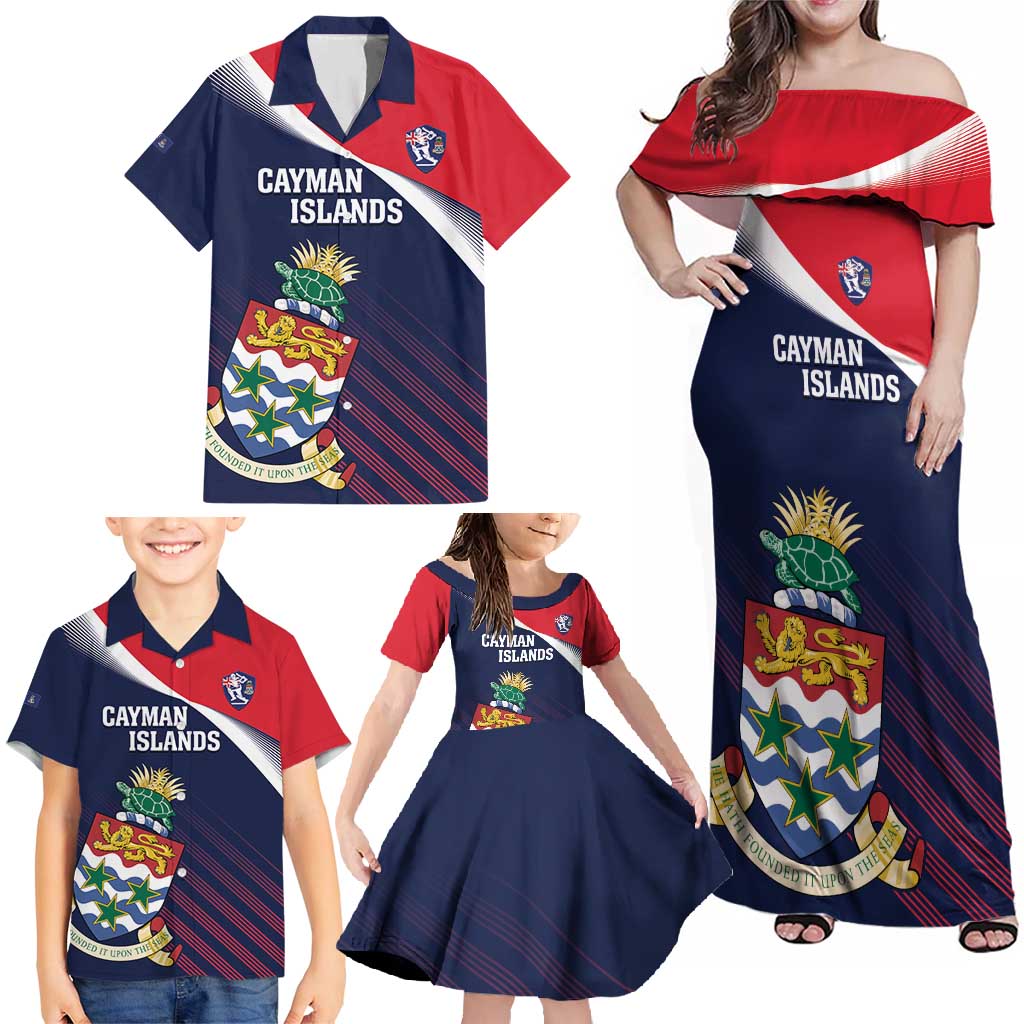 Custom Cayman Islands Cricket Family Matching Off Shoulder Maxi Dress and Hawaiian Shirt 2025 Sporty Style