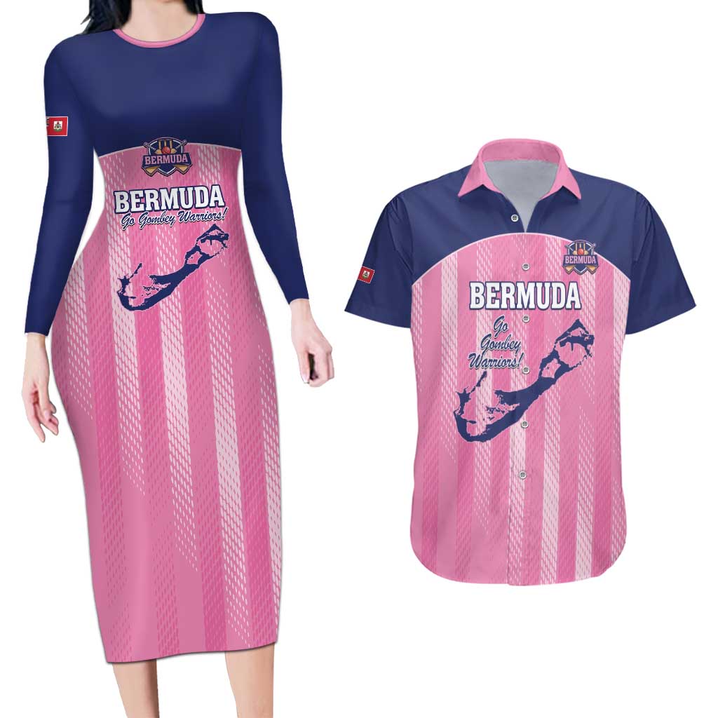 Custom Bermuda Cricket Couples Matching Long Sleeve Bodycon Dress and Hawaiian Shirt Go Gombey Warriors