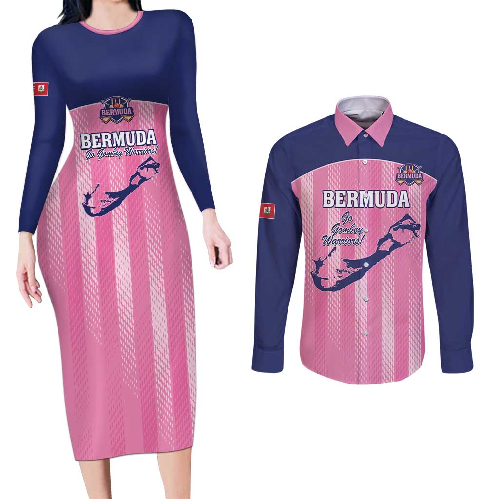 Custom Bermuda Cricket Couples Matching Long Sleeve Bodycon Dress and Long Sleeve Button Shirt Go Gombey Warriors