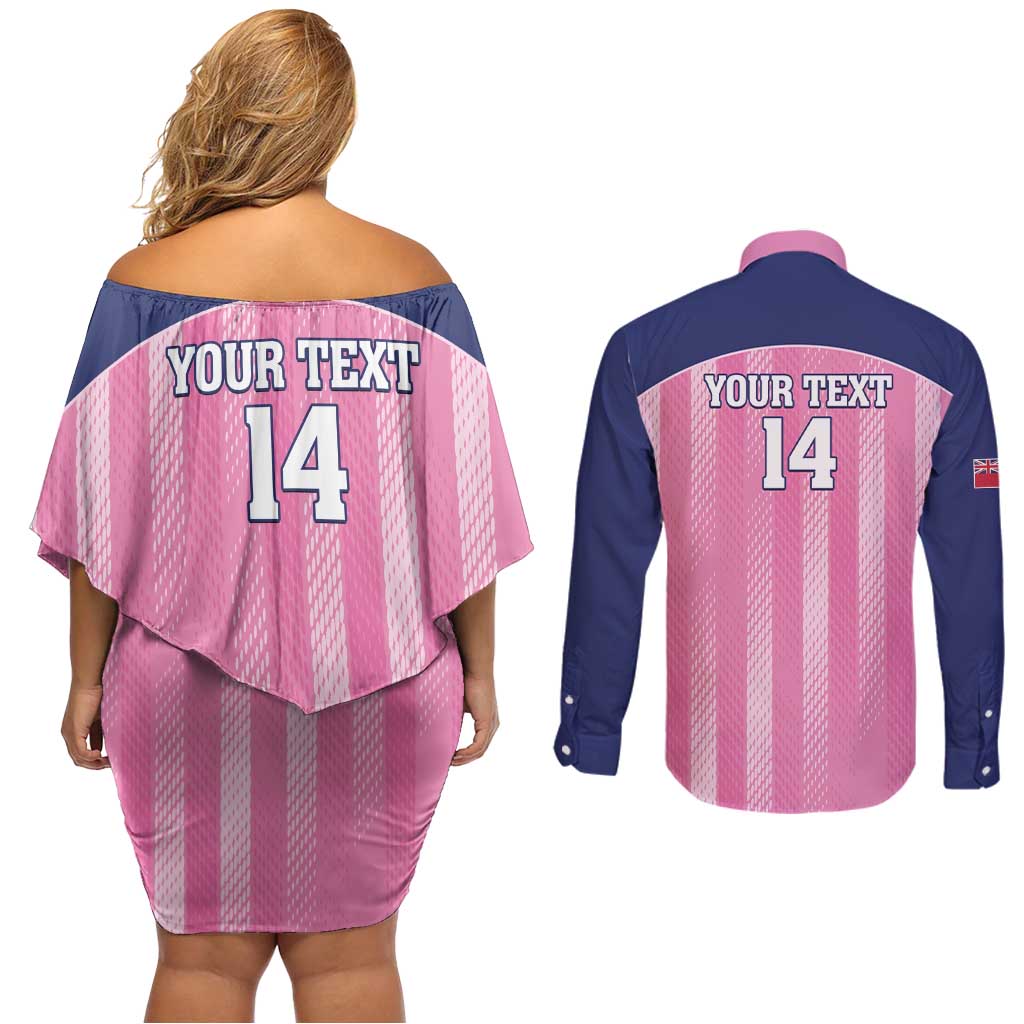 Custom Bermuda Cricket Couples Matching Off Shoulder Short Dress and Long Sleeve Button Shirt Go Gombey Warriors