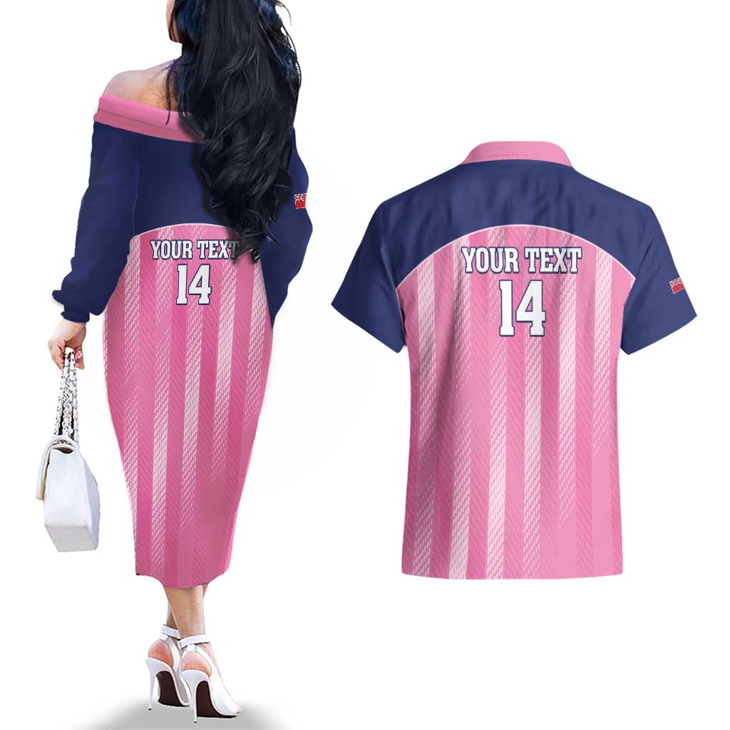 Custom Bermuda Cricket Couples Matching Off The Shoulder Long Sleeve Dress and Hawaiian Shirt Go Gombey Warriors
