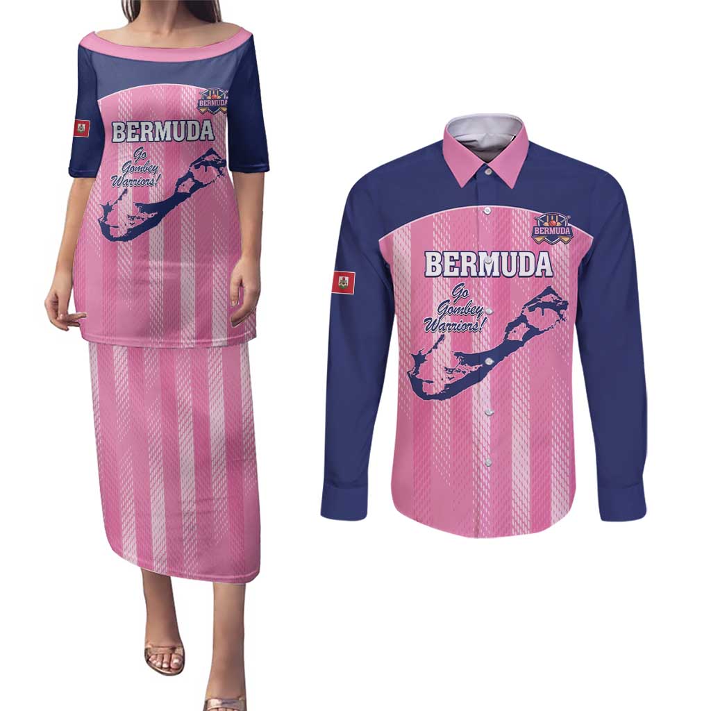 Custom Bermuda Cricket Couples Matching Puletasi and Long Sleeve Button Shirt Go Gombey Warriors