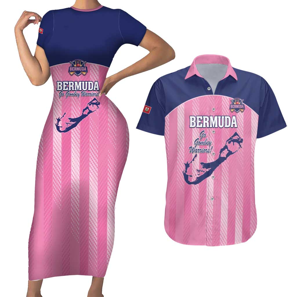 Custom Bermuda Cricket Couples Matching Short Sleeve Bodycon Dress and Hawaiian Shirt Go Gombey Warriors