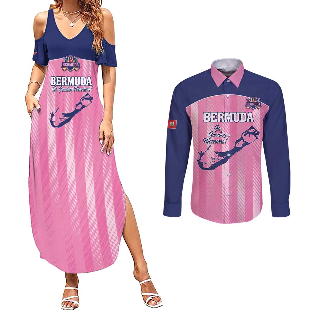 Custom Bermuda Cricket Couples Matching Summer Maxi Dress and Long Sleeve Button Shirt Go Gombey Warriors